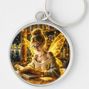 Gold scholarly fairy golden wings cozy library keychain