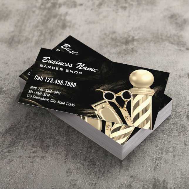 Gold Scissor Barber Pole Professional Barber Shop Business Card (Creator Uploaded)