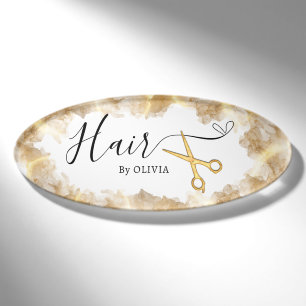 Gold Scissor Hair Cut Beauty Salon Elegant Name Tag