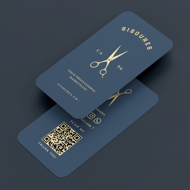 Gold Scissors Barber Barbershop Blue Charcoal  Business Card (Gold Scissors Barber Barbershop Blue Charcoal Business Card
)