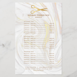Gold Scissors Barber Service Menu Marble