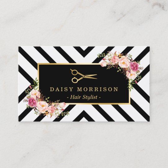 Gold Scissors Floral Hair Stylist Beauty Salon Business Card