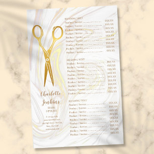 Gold Scissors Hair Stylist Marble Service Menu