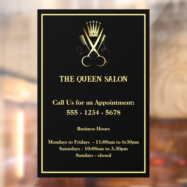 Gold Scissors Hairdresser Salon Opening Hours  Window Cling (Creator Uploaded)