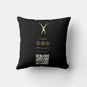 Gold Scissors Hairstylist Minimalist Qr Code Throw Pillow