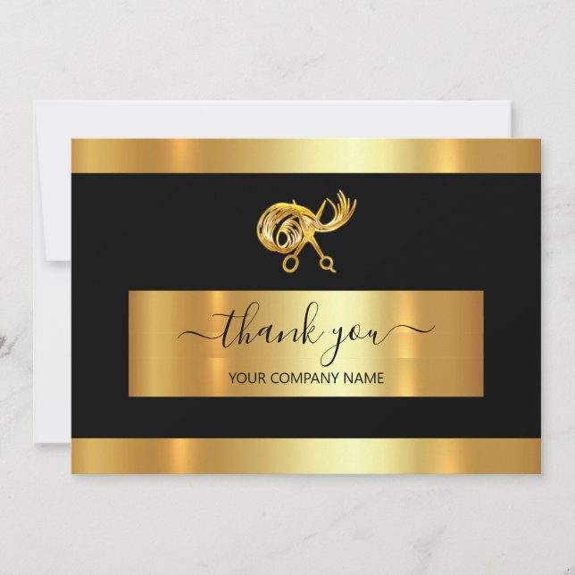  Gold Scissors LogoThank You Business Insert Black Invitation (Front)
