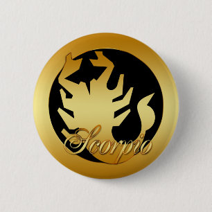 GOLD SCORPIO ZODIAC SIGN 2 INCH ROUND BUTTON