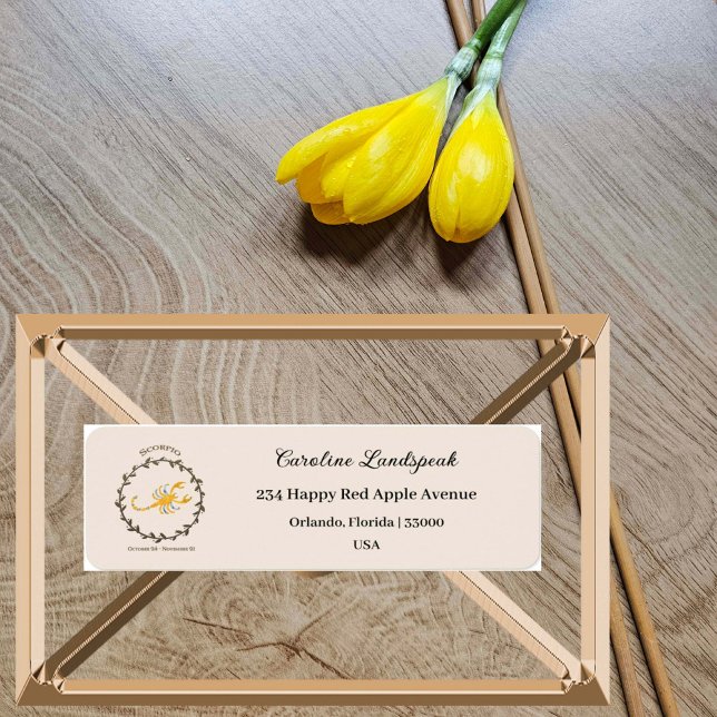 Gold Scorpio Zodiac Sign, Embossed Floral Address (Creator Uploaded)