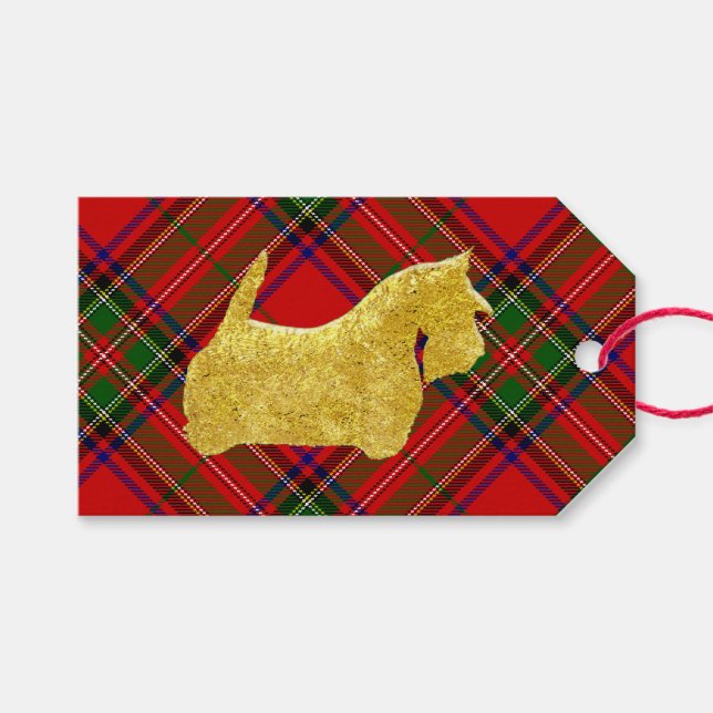 Gold Scottie Dog Plaid Gift Tags (Front (Horizontal))