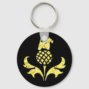 Gold Scottie Thistle Personalize Keychain