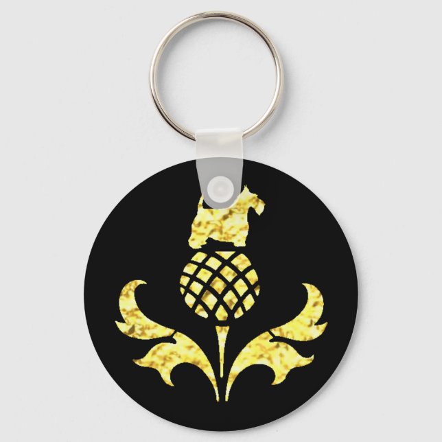 Gold Scottie Thistle Personalize Keychain (Front)