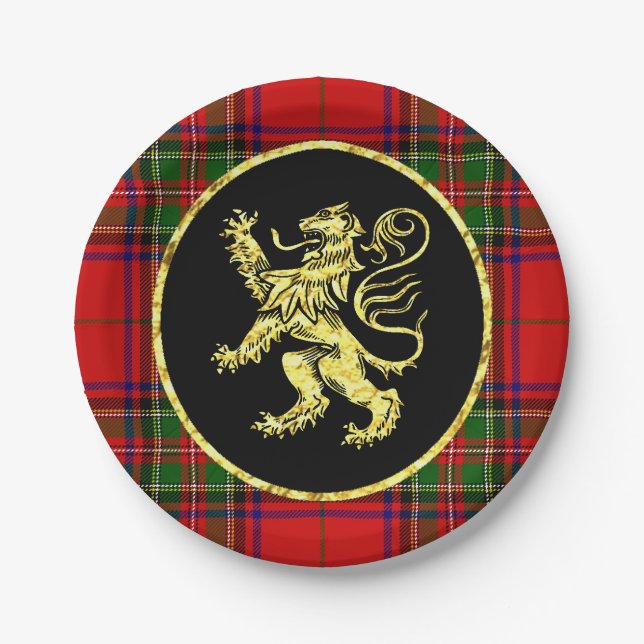 Gold Scottish Lion and Plaid Paper Plate (Front)