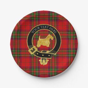 Gold Scottish Terrier Clan Crest Plaid Paper Plate