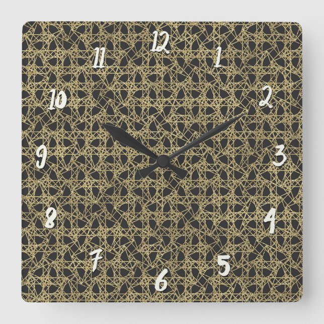Gold Scratch Golden Modern Glamour Square Wall Clock (Front)
