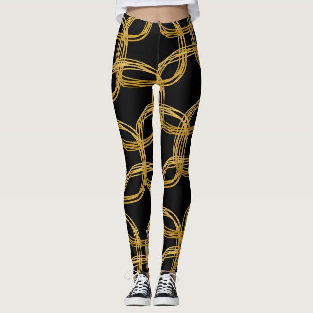 Gold Scribble Circles Modern Chic Choose Any Colou Leggings (Front)