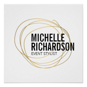 Gold Scribble with Bold Text Abstract Design Poster