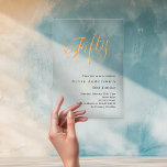 Gold script 50th birthday clear acrylic invitations<br><div class="desc">A modern,  stylish invitation for a 50th birthday party.  A clear,  trasparent background and the word Fifty written with elegant large script letters in faux gold. Personalize and add a name and party details.</div>