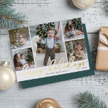 Gold Script | 5 Photo Collage Foil Holiday Card<br><div class="desc">Share holiday greetings with these chic Christmas photo cards featuring five favourite photos in a collage layout (4 square and one portrait/vertical). "Happy Holidays" appears along the bottom in gold foil hand lettered script typography. Personalize with your name(s) and the year beneath.</div>