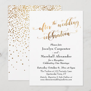 Gold Script After the Wedding Celebration Confetti Invitation