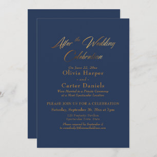 Gold Script After the Wedding Celebration Navy Invitation