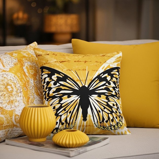 Gold script and butterfly throw pillow (Creator Uploaded)