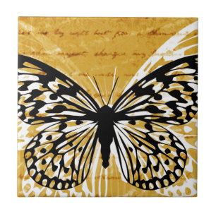 Gold script and butterfly tile