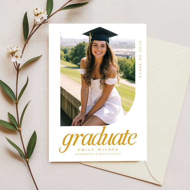 Gold Script Arch Photo Graduation Party Invitation Postcard (Creator Uploaded)