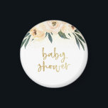 Gold Script Baby Shower Blush Pink Floral Magnet<br><div class="desc">This magnet features "baby shower" in a modern script font framed by three blush pink flowers and gold confetti.</div>