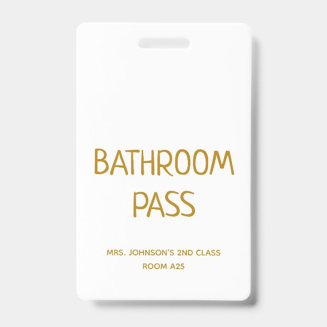 Gold Script Back To School Bathroom Hall Pass Badge (Front)