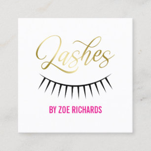 Gold Script & Black Lashes Square Business Card