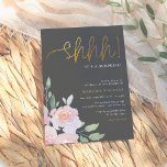 Gold Script Blush Pink & Grey Surprise Party Invitation<br><div class="desc">Custom-designed surprise party invitations! This design features faux gold script, modern typography, watercolor flowers, and lush greenery. These cards reverse to a green watercolor wash. Click on "Personalize this template" to change the wording. Scroll down to "Customize further" for more advanced changes. View the collection link on this page for...</div>