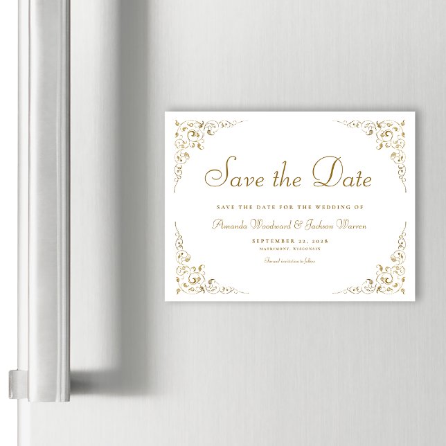 Gold Script Botanical Frame Save The Date (Creator Uploaded)