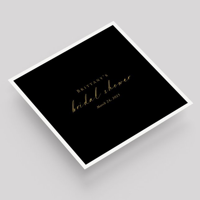 Gold Script Bridal Shower Napkins – Customizable (Gold Script on Black Custom Bridal Shower Napkins)