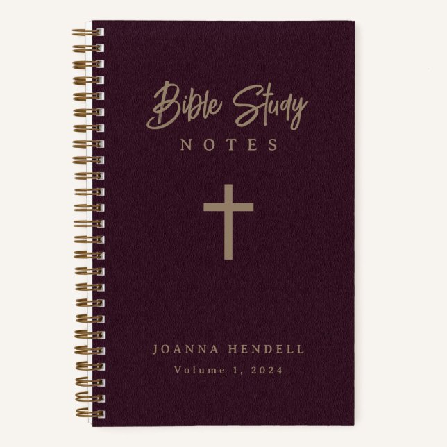 Gold Script Burgundy Leather Look Bible Study Notebook (Front)