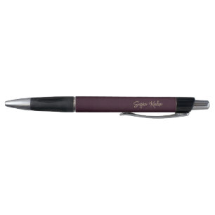 Gold Script Burgundy Leather Look Pen