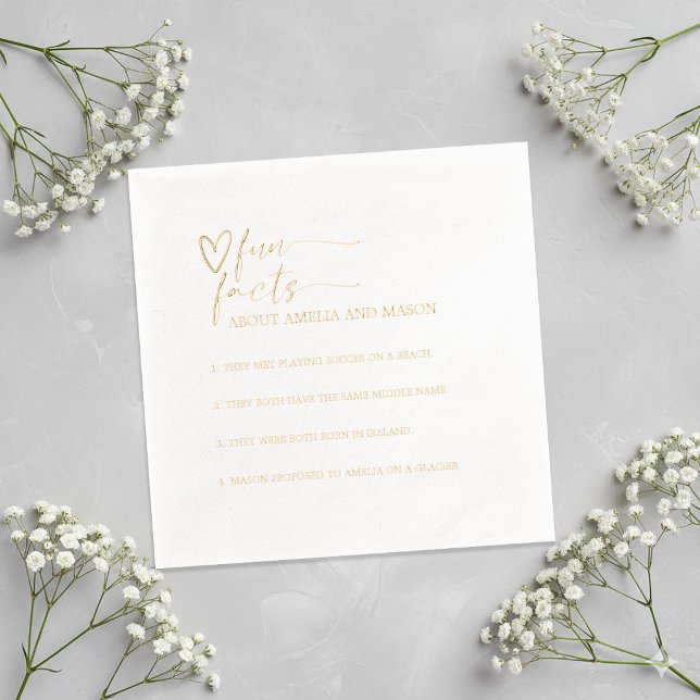 Gold Script Calligraphy Fun Facts Wedding Foil Napkins (Gold Script Calligraphy Fun Facts Wedding Gold Foil Napkins)