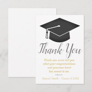 Gold Script Cap and Tassel Graduation  Thank You Card