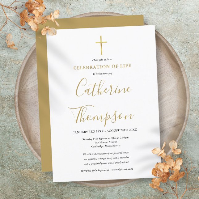 Gold Script Celebration of Life Funeral Invitation (Gold Script Celebration of Life Funeral Invitation)