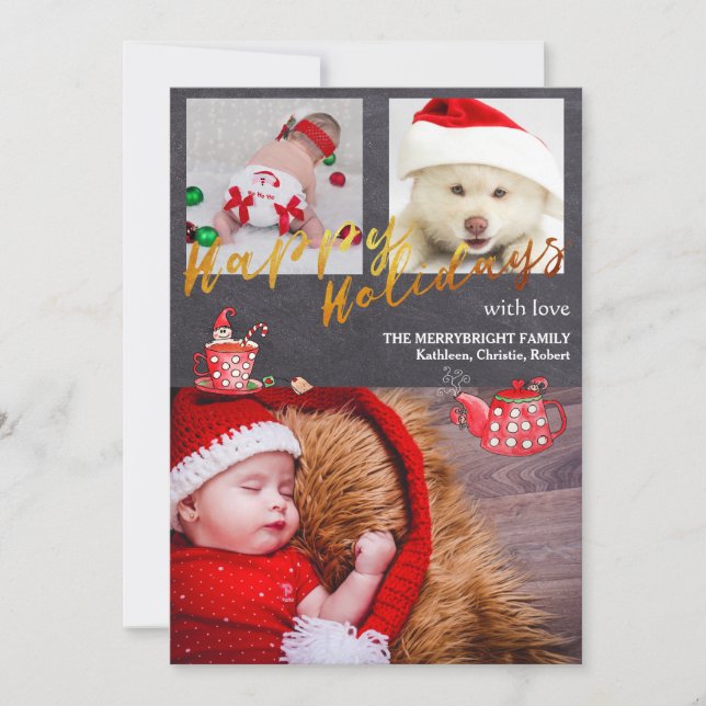 Gold Script Chalkboard Christmas elf Holiday Photo (Front)
