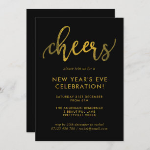 Gold Script Cheers New Year's Eve Party Invitation