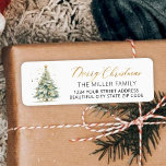 Gold Script Christmas Tree Return Address Label<br><div class="desc">Elegant,  Modern Gold Script Watercolor Christmas Tree Christmas Family Return Address Labels. Featuring a pretty hand lettered script Calligraphy with saying "merry christmas". Great for Christmas holiday season,  easy to personalize them with your names and return address info.</div>