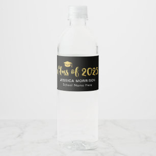 Gold Script Class of 2024 Grad Graduation Party Water Bottle Label