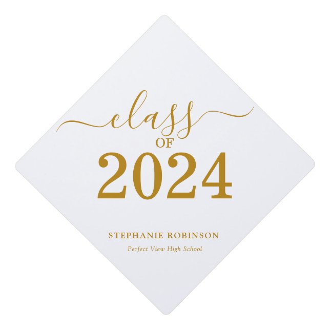 Gold Script Class of 2024  Graduation Cap Topper (Front)