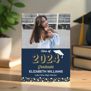 Gold Script Confetti Photo Blue Grad Faire-part