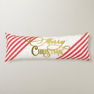 Gold Script Confetti Red White Family Christmas Body Pillow