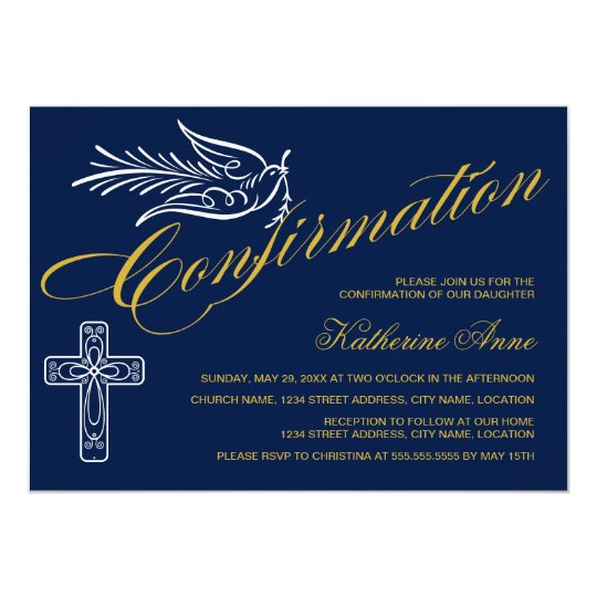 Gold Script Confirmation Text With Cross And Dove Invitation Zazzle Ca