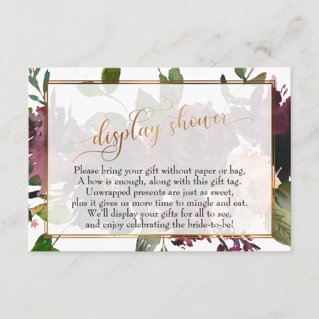 Gold Script Display Bridal Shower Floral Gift Enclosure Card (Front)