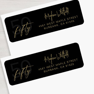 Gold Script Fifty Modern Black 50th Birthday Party
