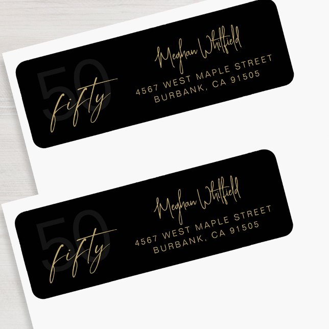 Gold Script Fifty Modern Black 50th Birthday Party (Creator Uploaded)