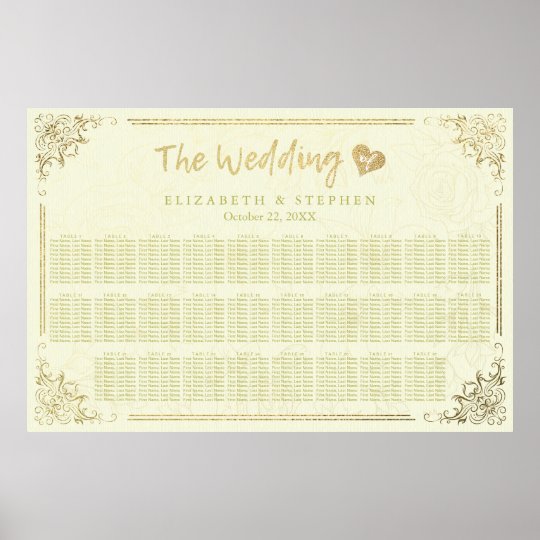 Gold Script Floral Frame Wedding Seating Chart